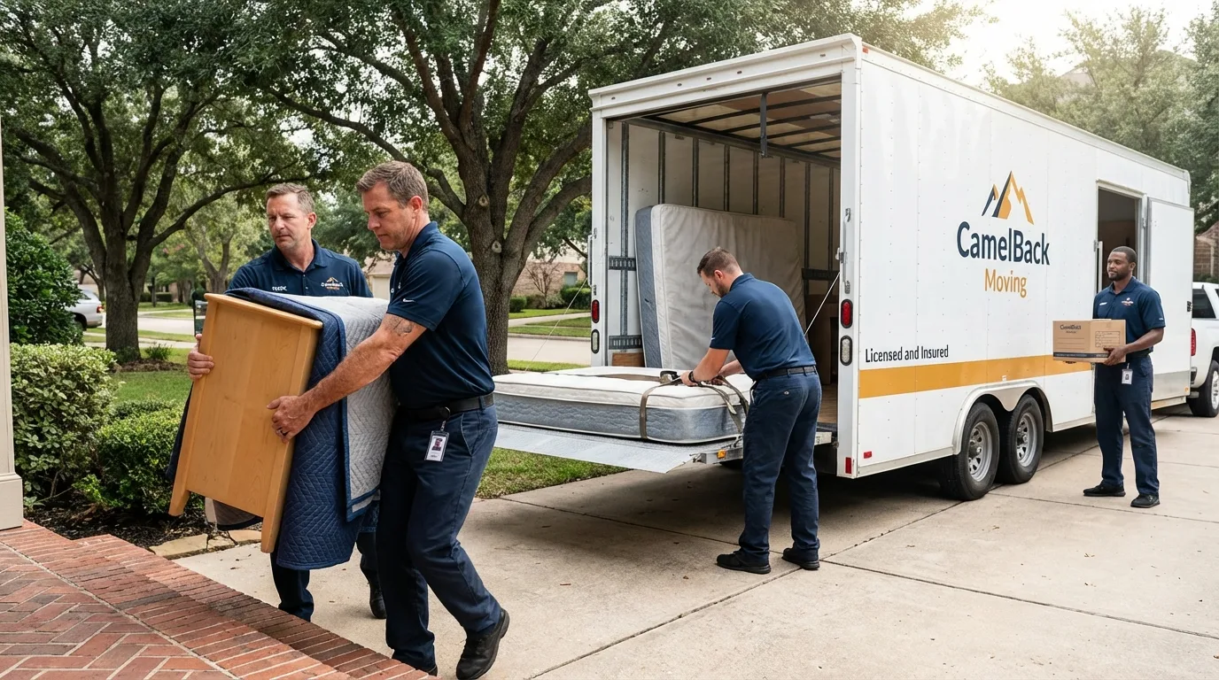 Crew loading residential truck for cross-state move from Norlina, NC