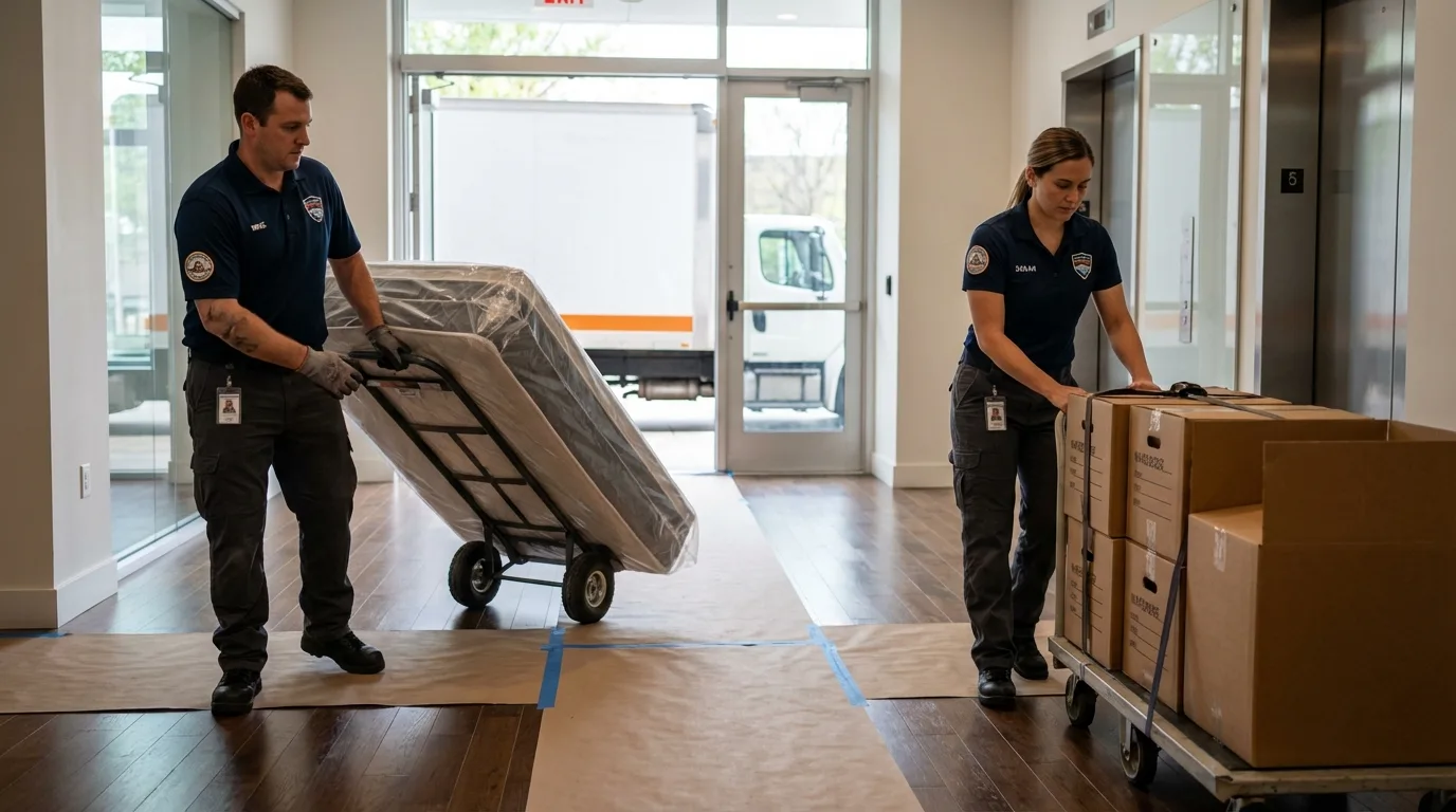 Professional apartment movers loading elevator in Norlina, NC