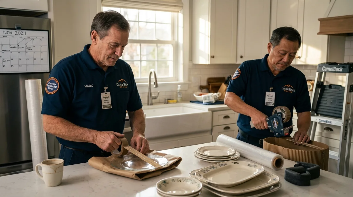 Professional crew packing kitchen dishware in Norlina, NC